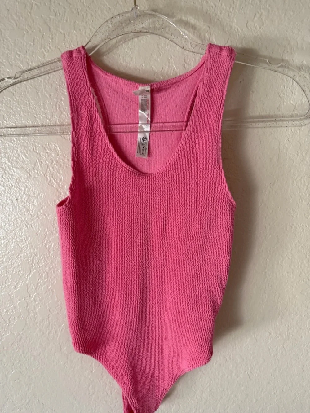 New Free People Hot Pink Textured Sleeveless Bodysuit size M